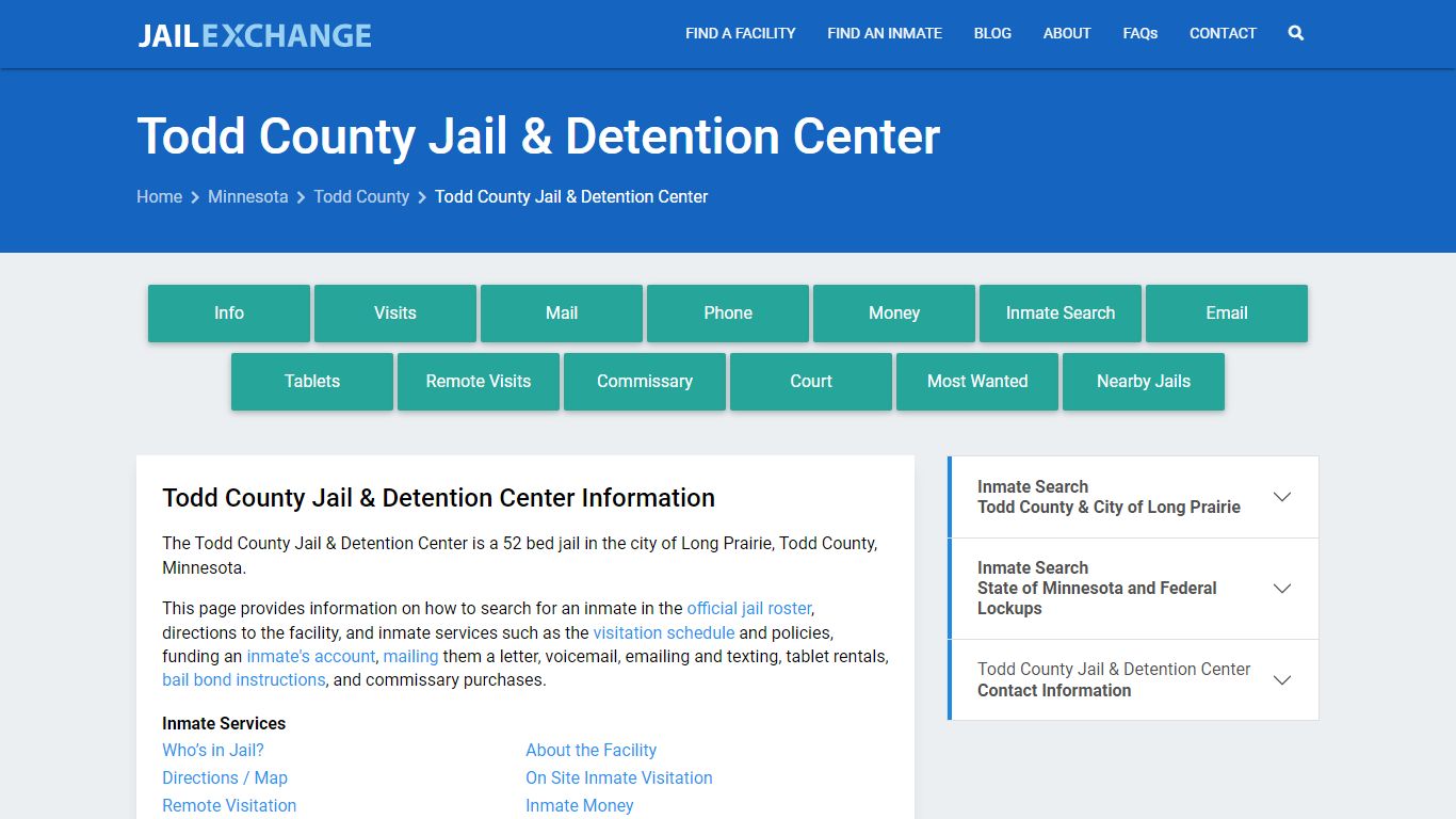 Todd County Jail & Detention Center, MN Inmate Search, Information